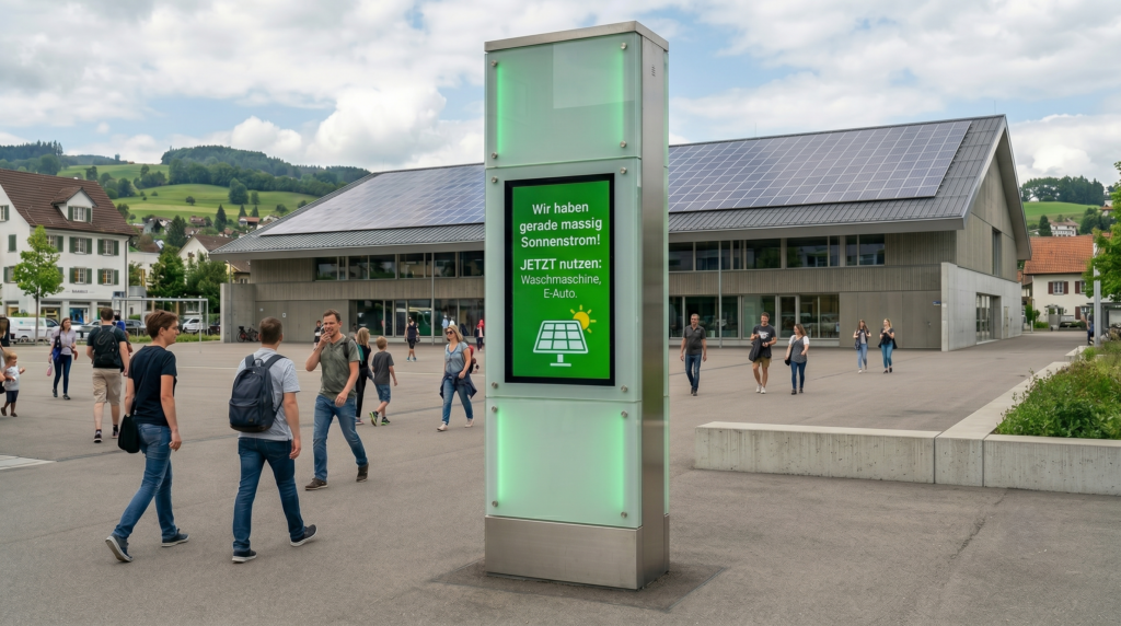 Energiespeicherbüro | Energieprojekt Schweiz, REQ Plus, REQ+, Lichttafel Tag